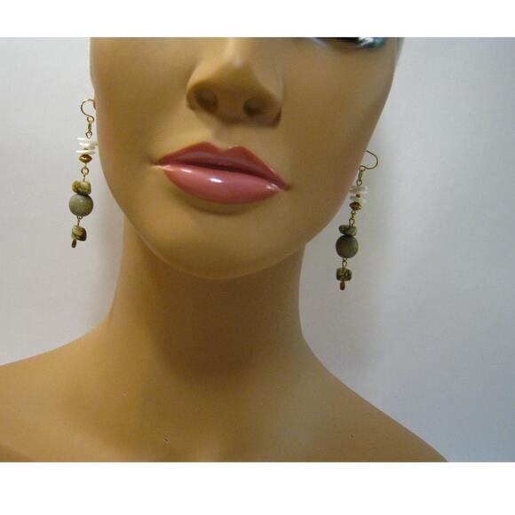 Set of Handcrafted long Gemstone Art Glass Beaded Dangle Drop Earrings 2 inch - Picture 3 of 9